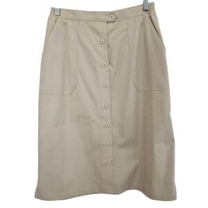 Vintage 80s Koret Skirt Womens Size 10 Tan Midi Preppy Coquette Button Down